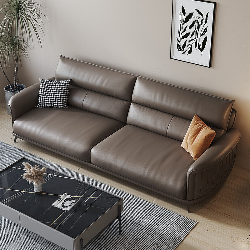 Flared Arm Sofa with Bolster Pillows Modern Leather Sofa in Brown