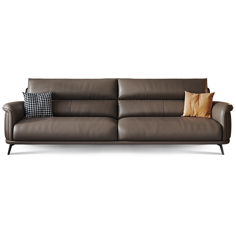 Flared Arm Sofa with Bolster Pillows Modern Leather Sofa in Brown