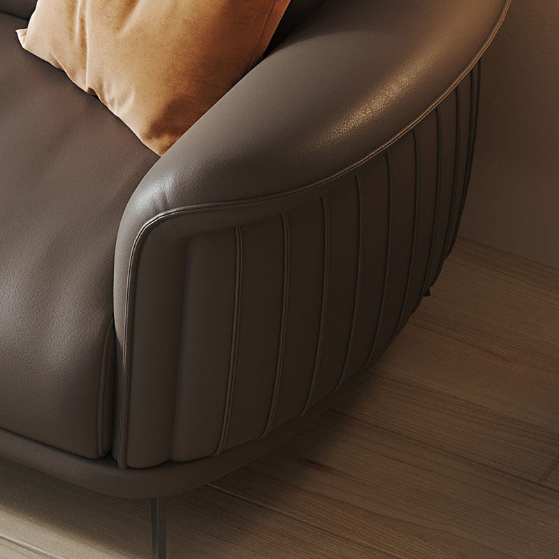 Flared Arm Sofa with Bolster Pillows Modern Leather Sofa in Brown