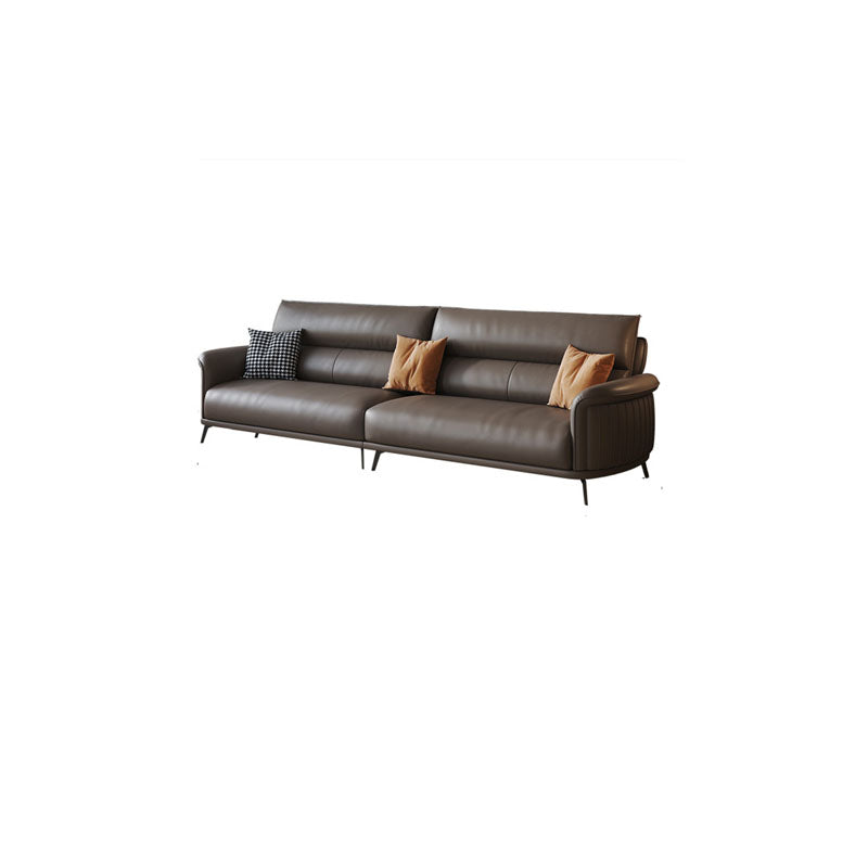 Flared Arm Sofa with Bolster Pillows Modern Leather Sofa in Brown