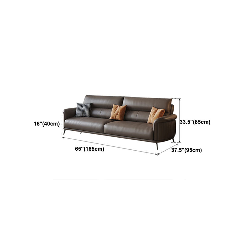 Flared Arm Sofa with Bolster Pillows Modern Leather Sofa in Brown