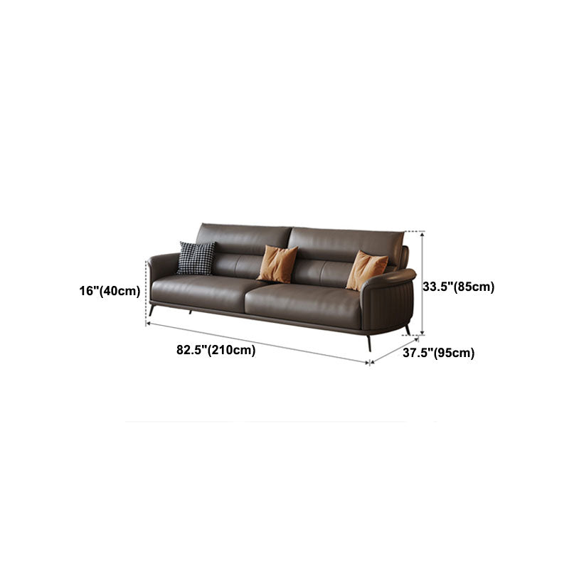 Flared Arm Sofa with Bolster Pillows Modern Leather Sofa in Brown
