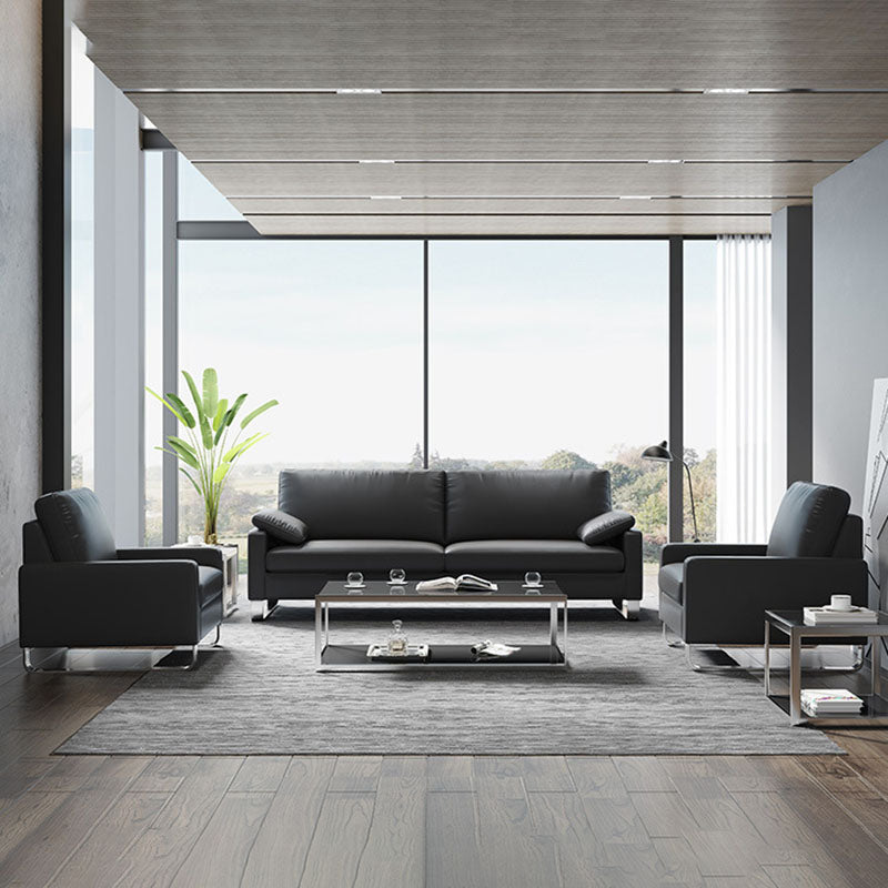 Divano a braccio quadrato da 33,46 "in metallo moderno in metallo e pelle in nero