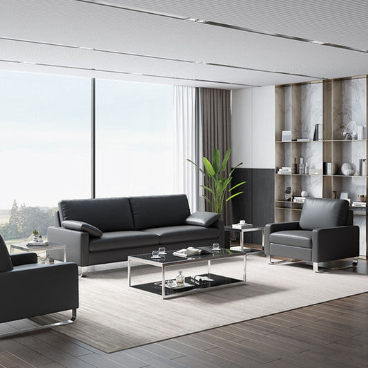 33,46 "Hochquadrat -Armsofa modernes Metall- und Ledersofa in Schwarz