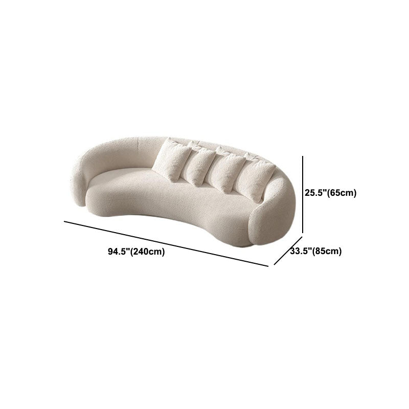 Sofá de brazo inclinado contemporáneo 25.6 "H Sofá de lana trasera curva en cremosa