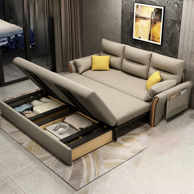 Convertible Contemporary Flared Arm Linen Sofa Bed with Storage in Brone Clearhalo 'furn' 'furn_sofas' 'Furniture' 'Living Room Furniture' 'Sofa' 'sofas' 5822470