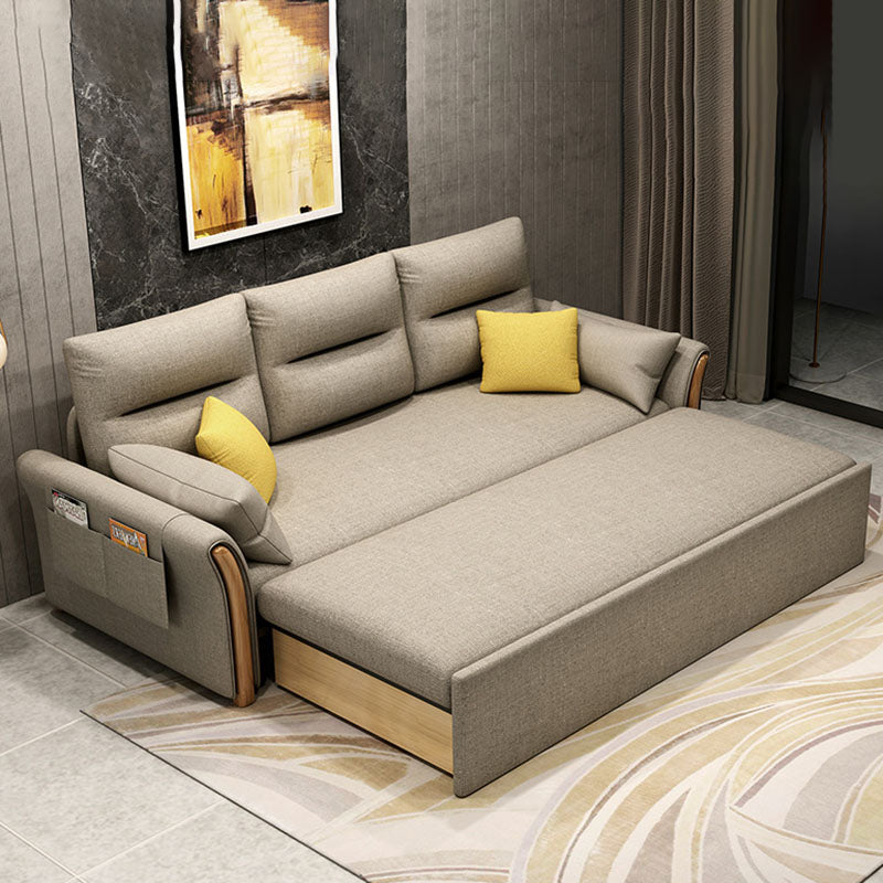 Convertible Contemporary Flared Arm Linen Sofa Bed with Storage in Brone Clearhalo 'furn' 'furn_sofas' 'Furniture' 'Living Room Furniture' 'Sofa' 'sofas' 5822471