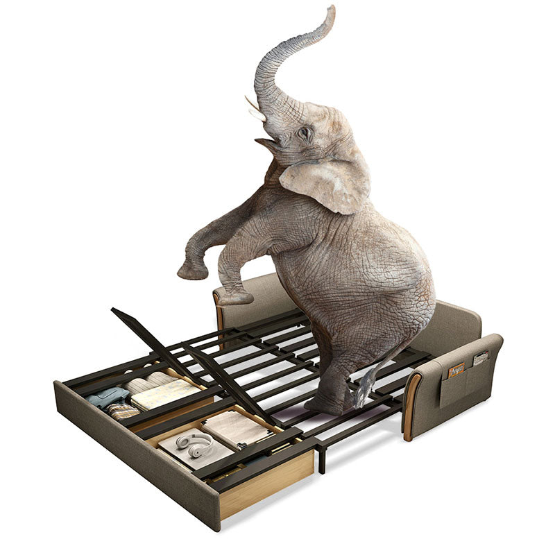 Convertible Contemporary Flared Arm Linen Sofa Bed with Storage in Brone Clearhalo 'furn' 'furn_sofas' 'Furniture' 'Living Room Furniture' 'Sofa' 'sofas' 5822476