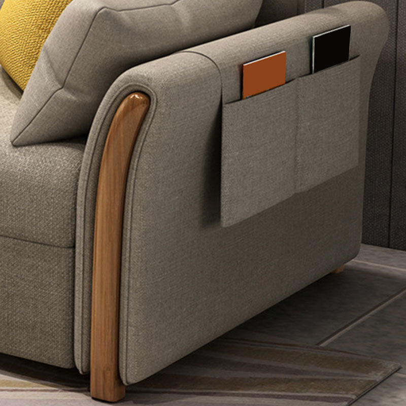 Convertible Contemporary Flared Arm Linen Sofa Bed with Storage in Brone Clearhalo 'furn' 'furn_sofas' 'Furniture' 'Living Room Furniture' 'Sofa' 'sofas' 5822477