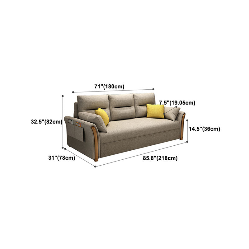 Convertible Contemporary Flared Arm Linen Sofa Bed with Storage in Brone Clearhalo 'furn' 'furn_sofas' 'Furniture' 'Living Room Furniture' 'Sofa' 'sofas' 5822482