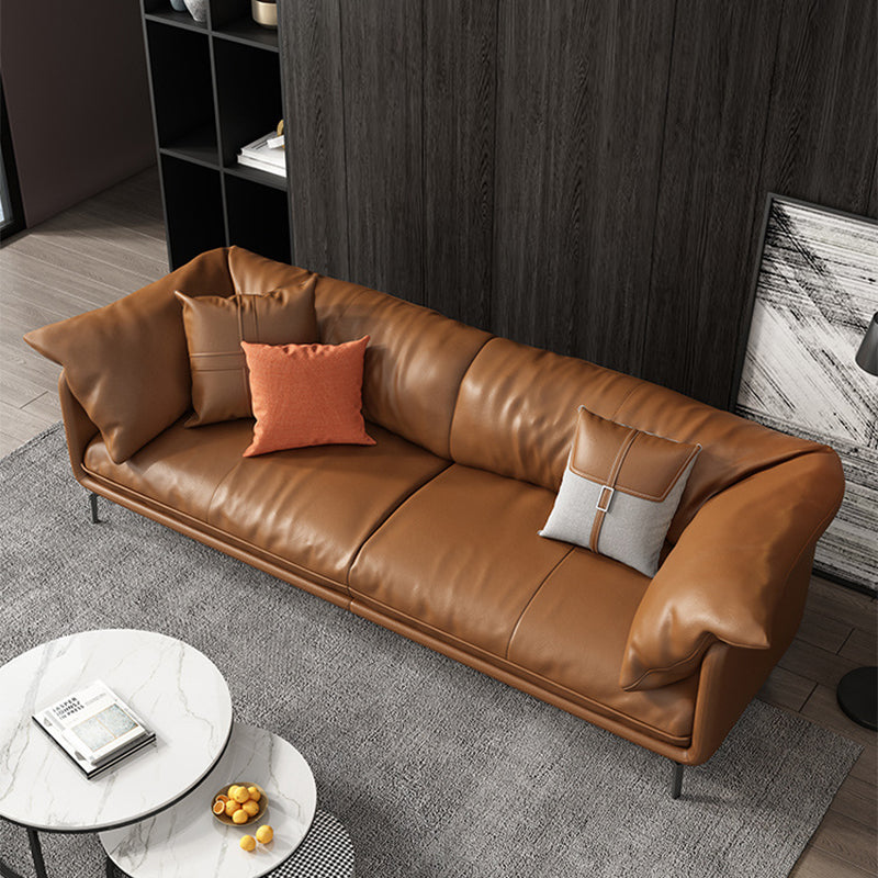 Pillow Top Arm Sofa Faux Leather Down Fill Cushions Sofa in Orange Clearhalo 'furn' 'furn_sofas' 'Furniture' 'Living Room Furniture' 'Sofa' 'sofas' 5822583