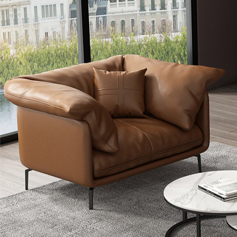 Pillow Top Arm Sofa Faux Leather Down Fill Cushions Sofa in Orange Clearhalo 'furn' 'furn_sofas' 'Furniture' 'Living Room Furniture' 'Sofa' 'sofas' 5822584