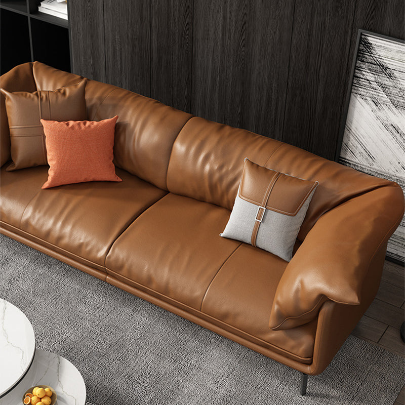 Pillow Top Arm Sofa Faux Leather Down Fill Cushions Sofa in Orange Clearhalo 'furn' 'furn_sofas' 'Furniture' 'Living Room Furniture' 'Sofa' 'sofas' 5822586
