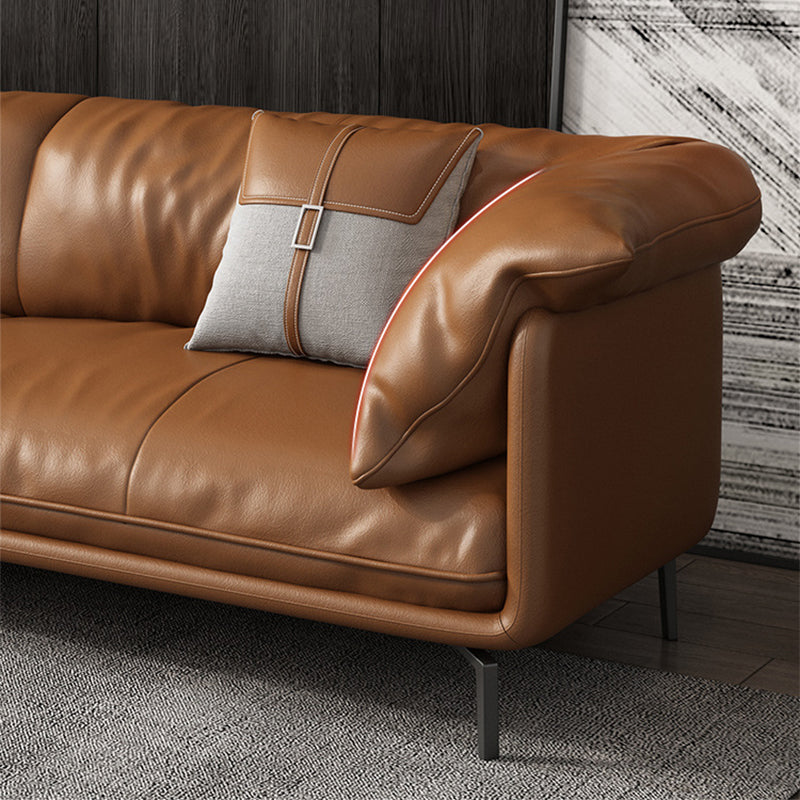 Pillow Top Arm Sofa Faux Leather Down Fill Cushions Sofa in Orange Clearhalo 'furn' 'furn_sofas' 'Furniture' 'Living Room Furniture' 'Sofa' 'sofas' 5822587