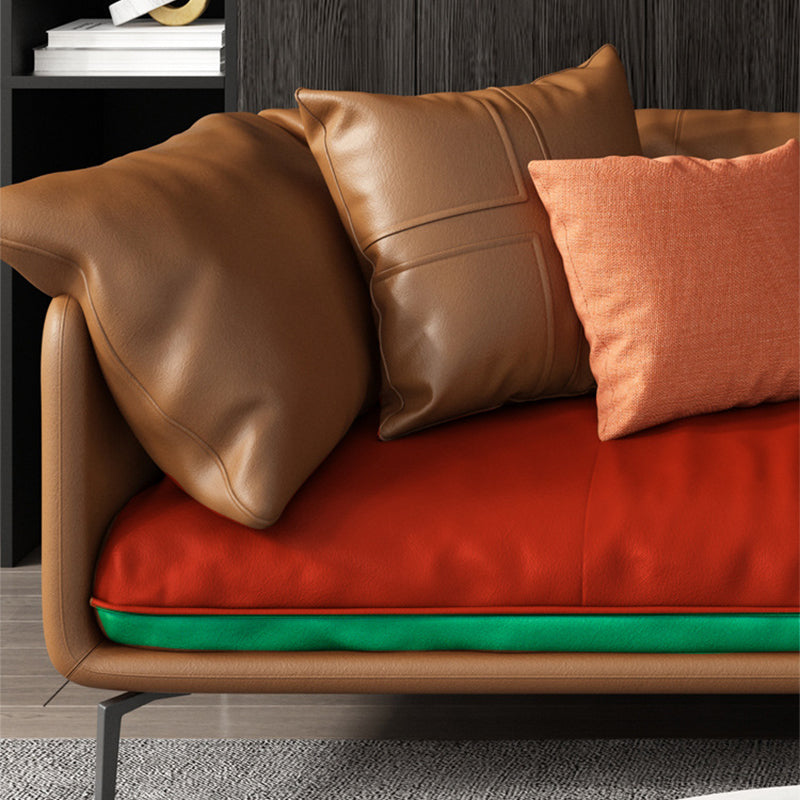Pillow Top Arm Sofa Faux Leather Down Fill Cushions Sofa in Orange Clearhalo 'furn' 'furn_sofas' 'Furniture' 'Living Room Furniture' 'Sofa' 'sofas' 5822588