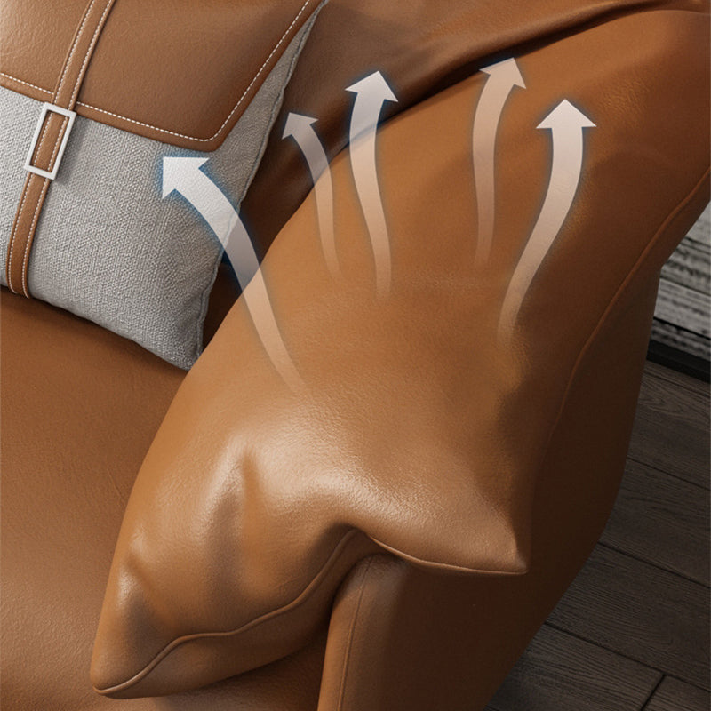 Pillow Top Arm Sofa Faux Leather Down Fill Cushions Sofa in Orange Clearhalo 'furn' 'furn_sofas' 'Furniture' 'Living Room Furniture' 'Sofa' 'sofas' 5822589