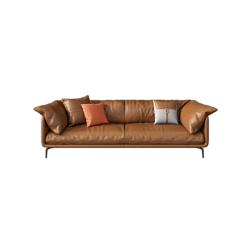 Pillow Top Arm Sofa Faux Leather Down Fill Cushions Sofa in Orange 85.8"L x 39.4"W x 33.5"H Clearhalo 'furn' 'furn_sofas' 'Furniture' 'Living Room Furniture' 'Sofa' 'sofas' 5822591