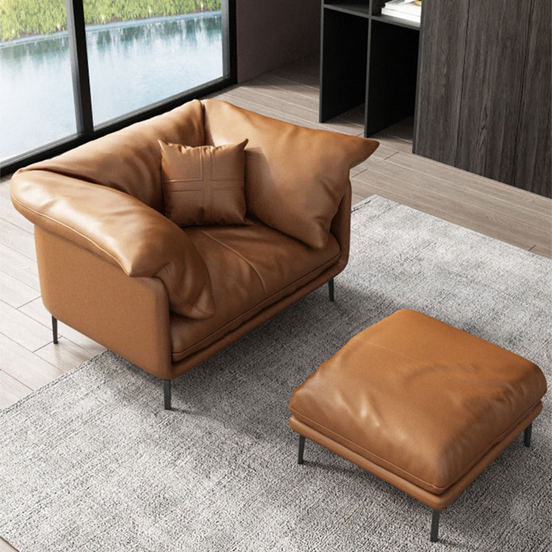 Pillow Top Arm Sofa Faux Leather Down Fill Cushions Sofa in Orange Clearhalo 'furn' 'furn_sofas' 'Furniture' 'Living Room Furniture' 'Sofa' 'sofas' 5822593