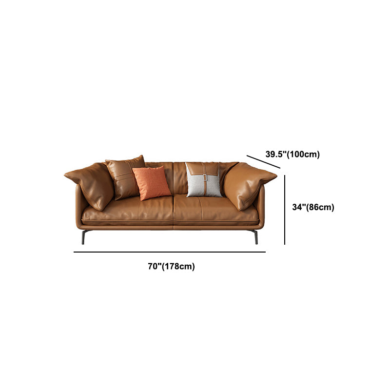Pillow Top Arm Sofa Faux Leather Down Fill Cushions Sofa in Orange Clearhalo 'furn' 'furn_sofas' 'Furniture' 'Living Room Furniture' 'Sofa' 'sofas' 5822596