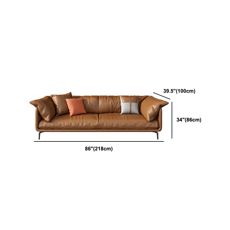 Pillow Top Arm Sofa Faux Leather Down Fill Cushions Sofa in Orange Clearhalo 'furn' 'furn_sofas' 'Furniture' 'Living Room Furniture' 'Sofa' 'sofas' 5822597