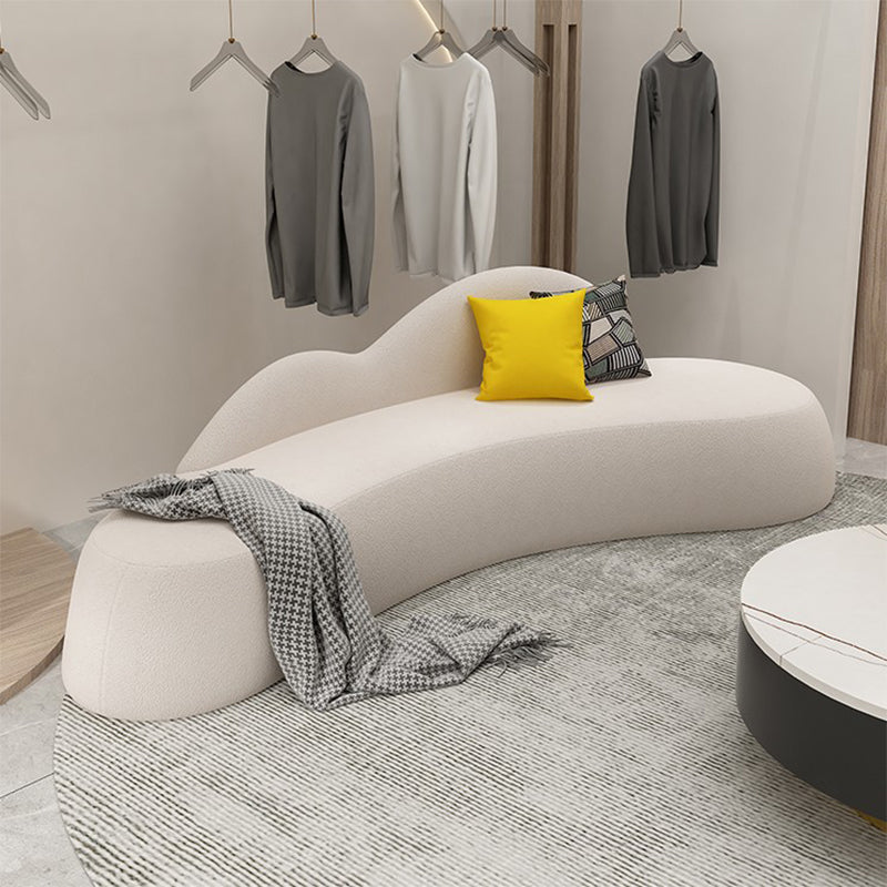 White Wool Curved Sofa Modern Armless Sofa with Tight Back for Living Room