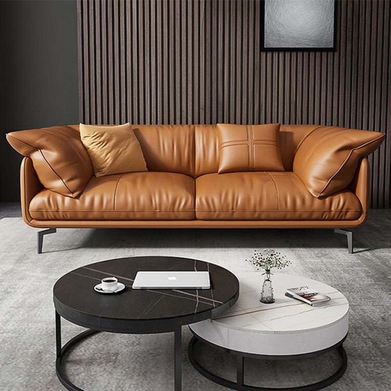 Pillow Top Arm Sofa Modern Faux Leather Cushions Sofa in Orange Clearhalo 'furn' 'furn_sofas' 'Furniture' 'Living Room Furniture' 'Sofa' 'sofas' 5822613