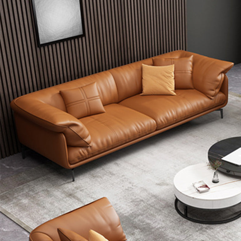 Pillow Top Arm Sofa Modern Faux Leather Cushions Sofa in Orange Clearhalo 'furn' 'furn_sofas' 'Furniture' 'Living Room Furniture' 'Sofa' 'sofas' 5822616