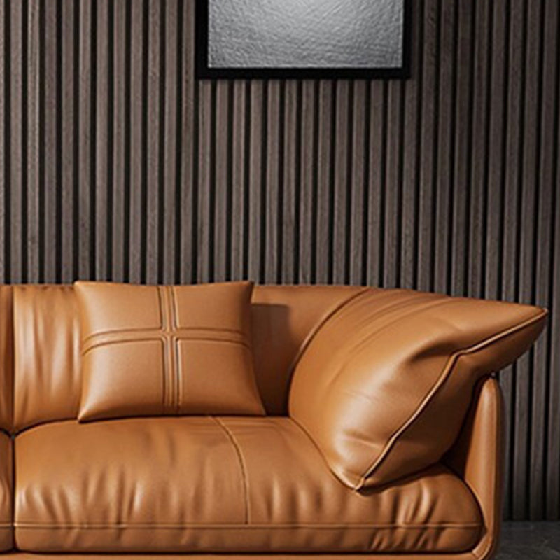 Pillow Top Arm Sofa Modern Faux Leather Cushions Sofa in Orange Clearhalo 'furn' 'furn_sofas' 'Furniture' 'Living Room Furniture' 'Sofa' 'sofas' 5822621