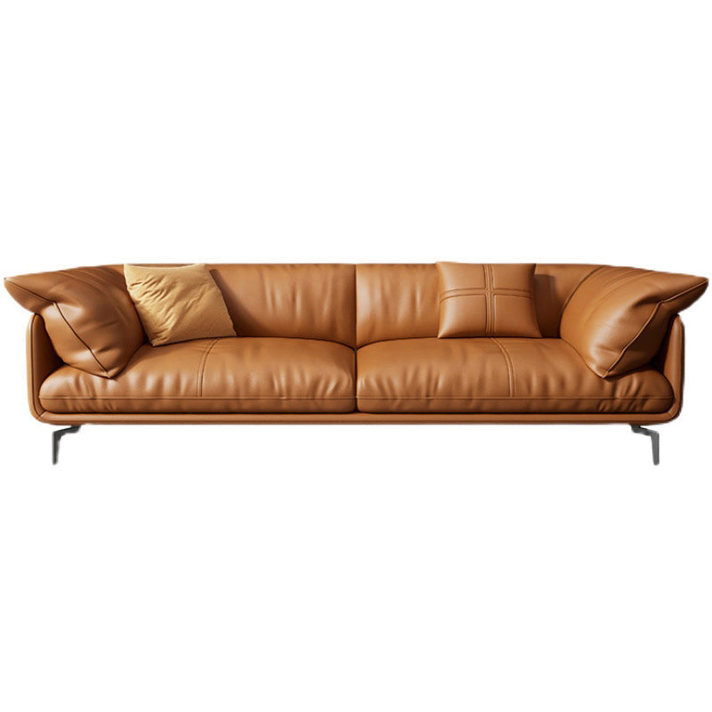 Pillow Top Arm Sofa Modern Faux Leather Cushions Sofa in Orange Clearhalo 'furn' 'furn_sofas' 'Furniture' 'Living Room Furniture' 'Sofa' 'sofas' 5822622