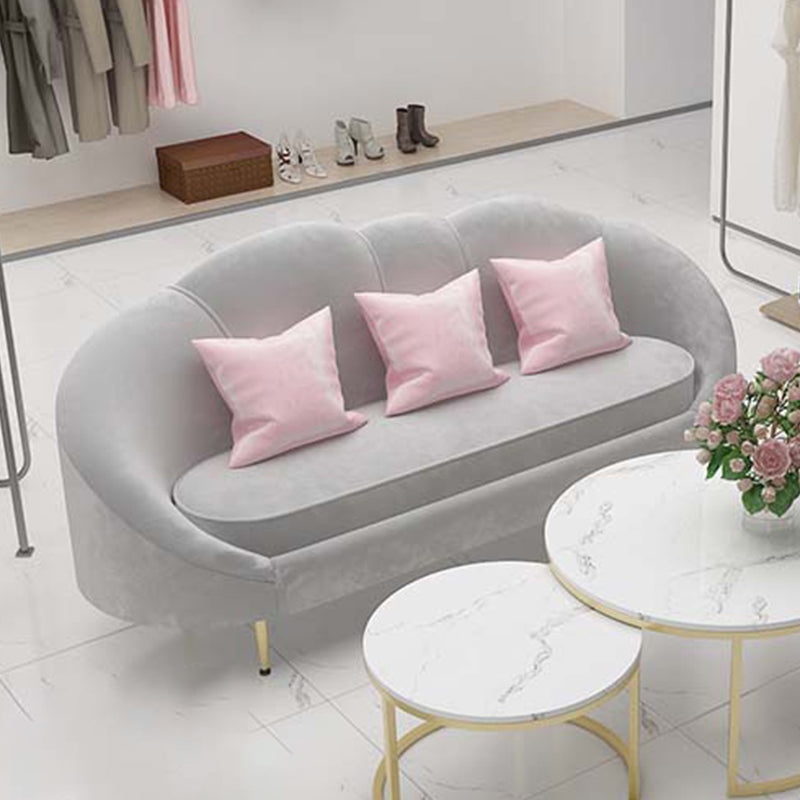 Velvet Curved Sofa Contemporary Sloped Arm Sofa for Living Room 71"L x 25.5"W x 37"H Grey Clearhalo 'furn' 'furn_sofas' 'Furniture' 'Living Room Furniture' 'Sofa' 'sofas' 5822652