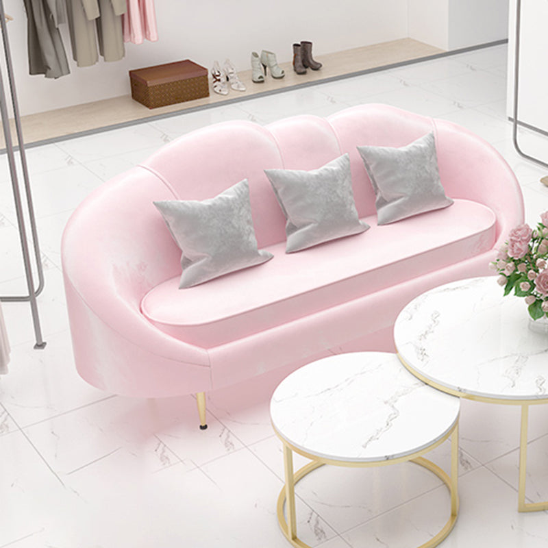 Velvet Curved Sofa Contemporary Sloped Arm Sofa for Living Room 71"L x 25.5"W x 37"H Pink Clearhalo 'furn' 'furn_sofas' 'Furniture' 'Living Room Furniture' 'Sofa' 'sofas' 5822658