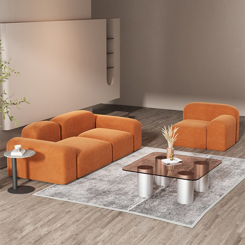 スクエアアームソファコンテンポラリーシンプルなベルベットのオレンジのシンプルなベルベットシート