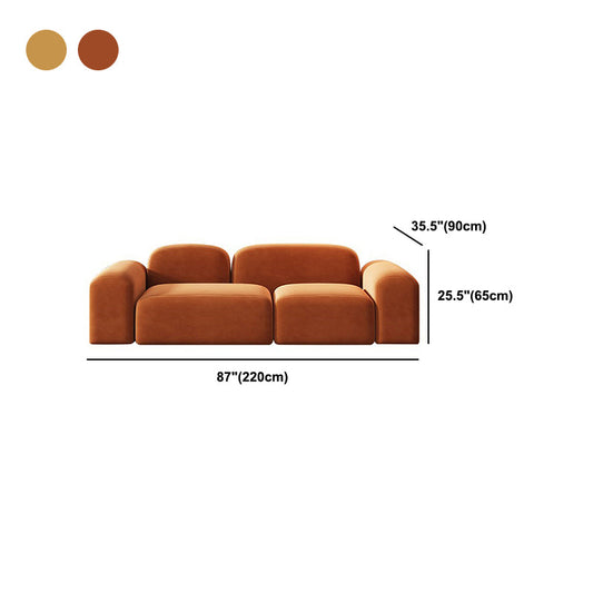 Square Arm Sofa Contemporary Simple Velvet Seating in Orange