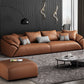 Orange Faux Ledersofa moderne Kissen -Oberarm -Sofa mit Kissen