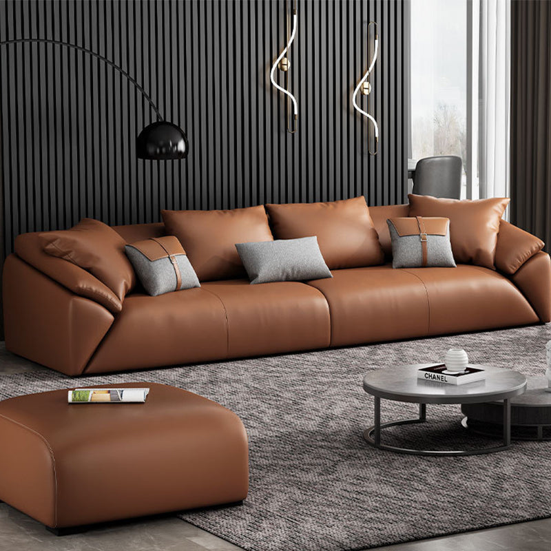 Orange Faux Ledersofa moderne Kissen -Oberarm -Sofa mit Kissen