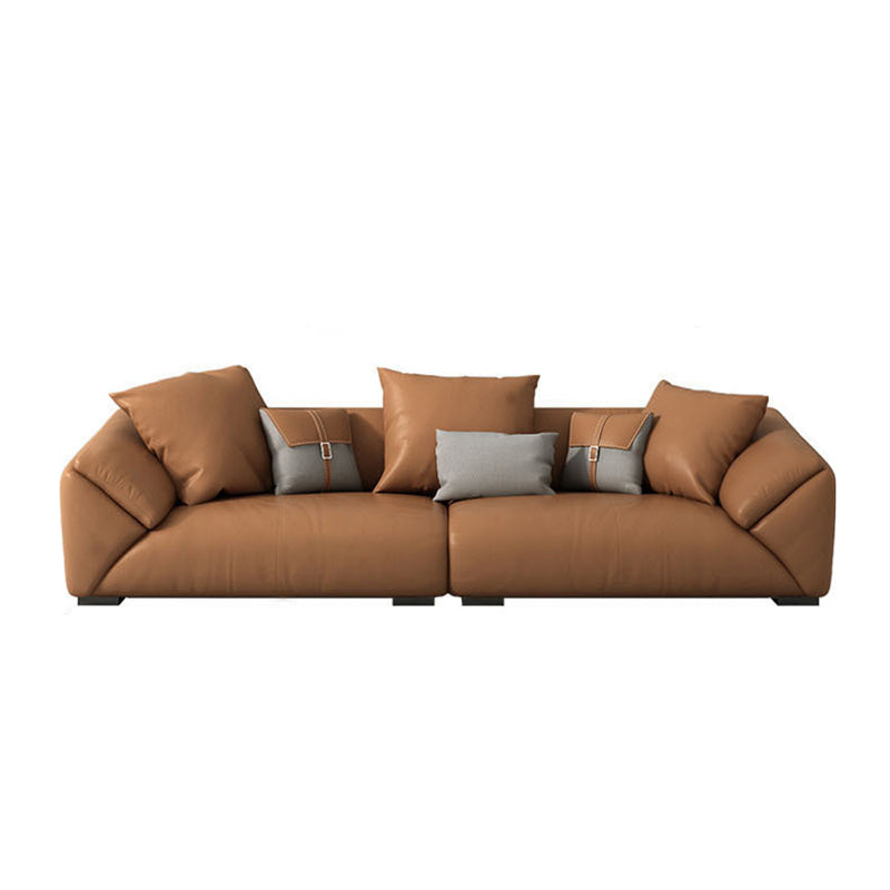 Orange Faux Ledersofa moderne Kissen -Oberarm -Sofa mit Kissen