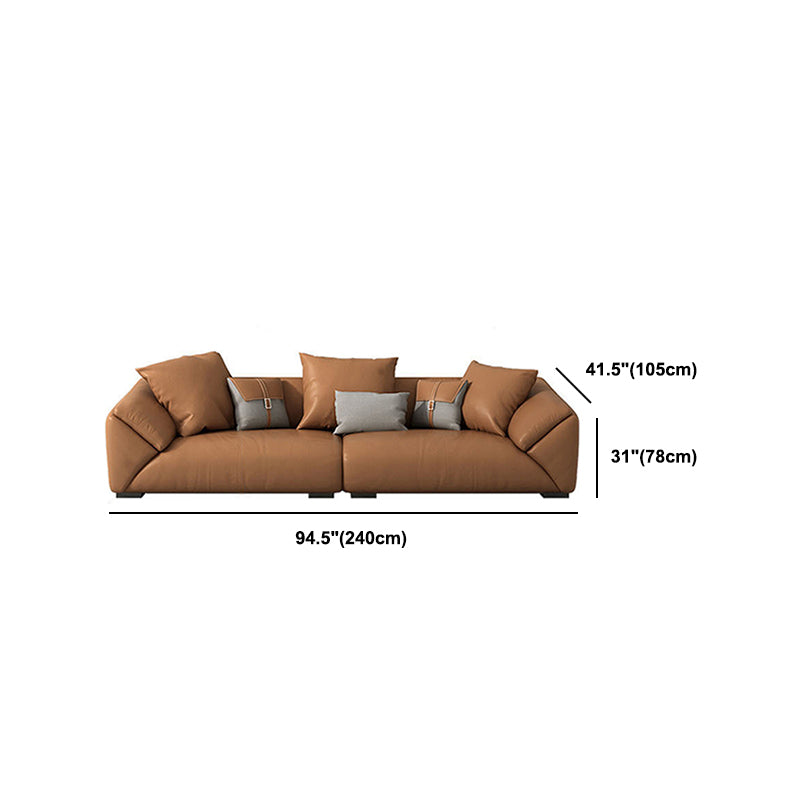 Orange Faux Ledersofa moderne Kissen -Oberarm -Sofa mit Kissen