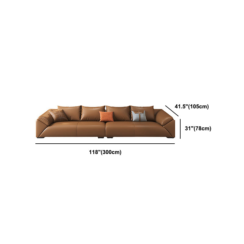 Orange Faux Ledersofa moderne Kissen -Oberarm -Sofa mit Kissen