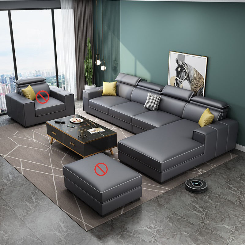 Adjustable Head Pillow Sectional with Square Arm,Faux Leather 4-Seater Sectional Clearhalo 'furn' 'furn_sectionals' 'Furniture' 'Living Room Furniture' 'Sectionals' 5822734