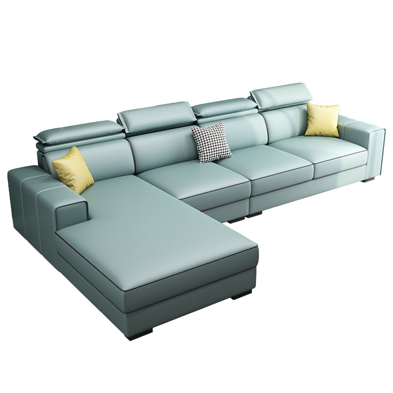 Adjustable Head Pillow Sectional with Square Arm,Faux Leather 4-Seater Sectional Clearhalo 'furn' 'furn_sectionals' 'Furniture' 'Living Room Furniture' 'Sectionals' 5822741