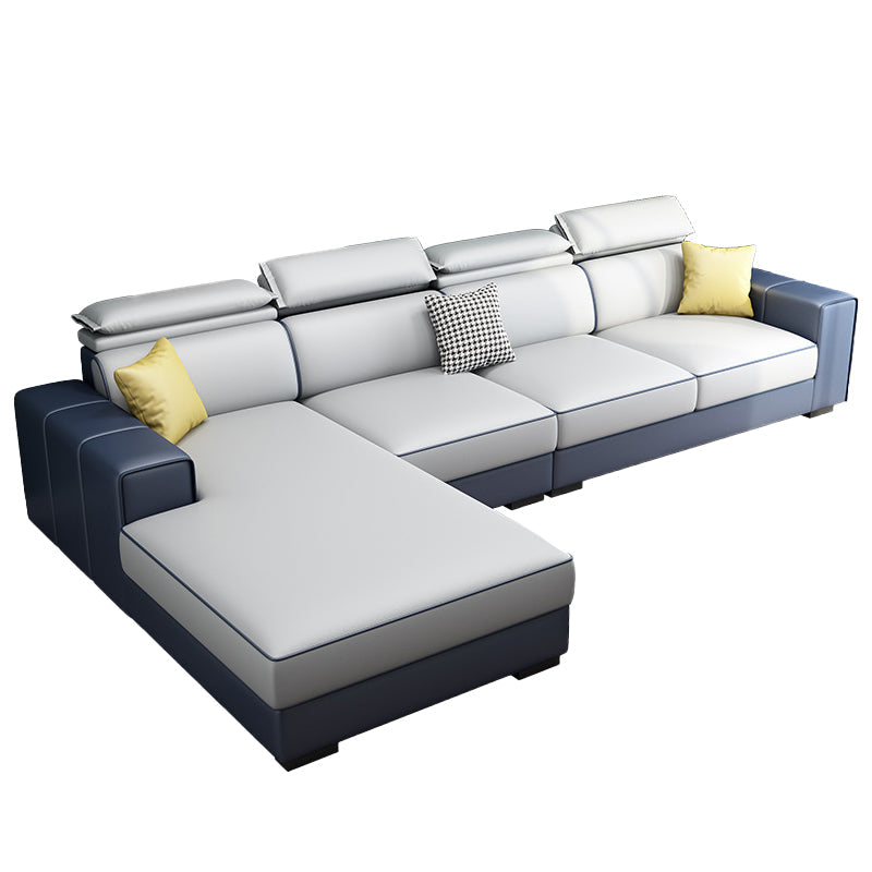 Adjustable Head Pillow Sectional with Square Arm,Faux Leather 4-Seater Sectional Beige Blue Left Clearhalo 'furn' 'furn_sectionals' 'Furniture' 'Living Room Furniture' 'Sectionals' 5822742