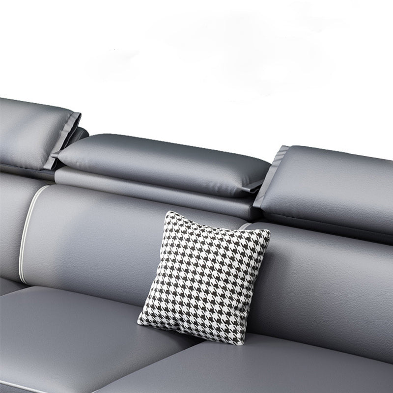 Adjustable Head Pillow Sectional with Square Arm,Faux Leather 4-Seater Sectional Clearhalo 'furn' 'furn_sectionals' 'Furniture' 'Living Room Furniture' 'Sectionals' 5822745