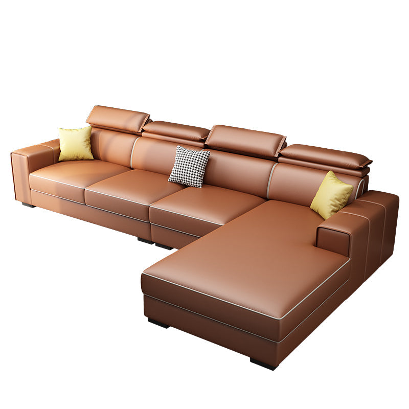 Adjustable Head Pillow Sectional with Square Arm,Faux Leather 4-Seater Sectional Orange Right Clearhalo 'furn' 'furn_sectionals' 'Furniture' 'Living Room Furniture' 'Sectionals' 5822750