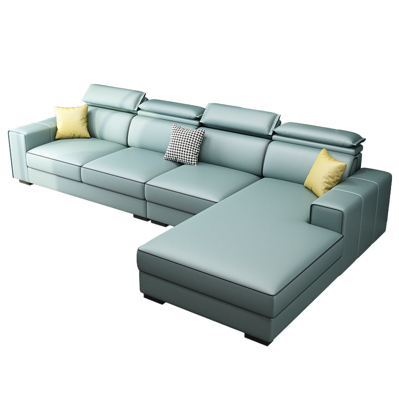 Adjustable Head Pillow Sectional with Square Arm,Faux Leather 4-Seater Sectional Green Right Clearhalo 'furn' 'furn_sectionals' 'Furniture' 'Living Room Furniture' 'Sectionals' 5822751