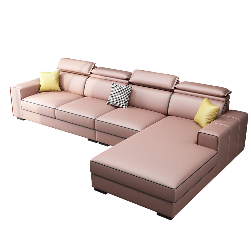 Adjustable Head Pillow Sectional with Square Arm,Faux Leather 4-Seater Sectional Pink Right Clearhalo 'furn' 'furn_sectionals' 'Furniture' 'Living Room Furniture' 'Sectionals' 5822753