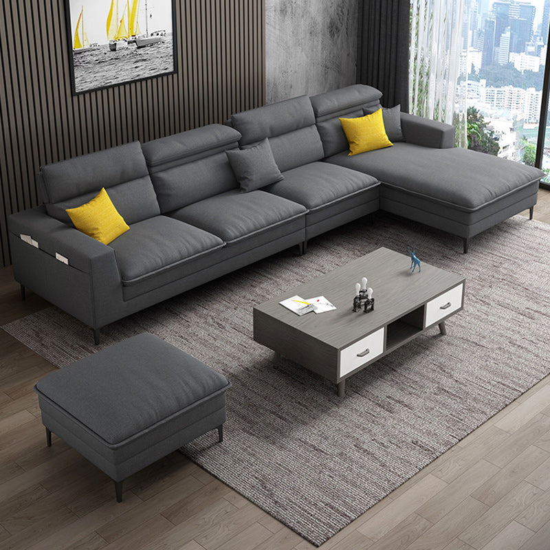 Linen Contemporary Cushions Sofa & Chaise Cushion Back Square Arm Sofa Clearhalo 'furn' 'furn_sectionals' 'Furniture' 'Living Room Furniture' 'Sectionals' 5822843