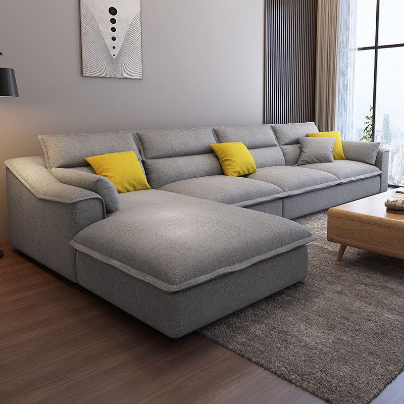 129.92" L Sectional with 4 Pillows Back and Sloped Arms for Living Room Linen Left Clearhalo 'furn' 'furn_sectionals' 'Furniture' 'Living Room Furniture' 'Sectionals' 5822855