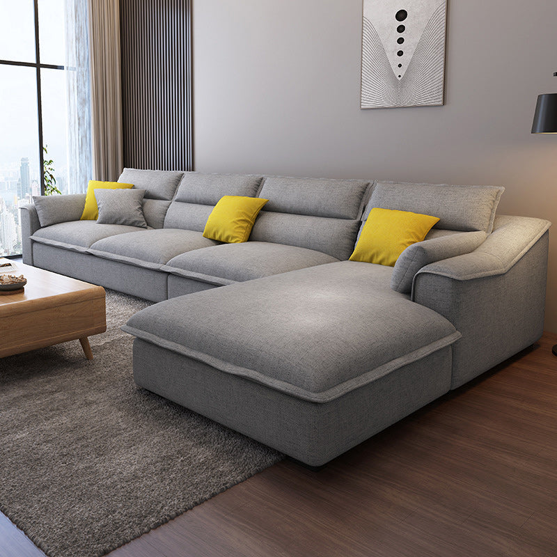 129.92" L Sectional with 4 Pillows Back and Sloped Arms for Living Room Linen Right Clearhalo 'furn' 'furn_sectionals' 'Furniture' 'Living Room Furniture' 'Sectionals' 5822857