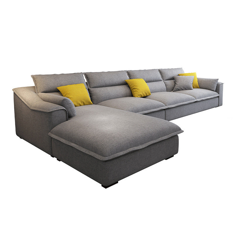 129.92" L Sectional with 4 Pillows Back and Sloped Arms for Living Room Clearhalo 'furn' 'furn_sectionals' 'Furniture' 'Living Room Furniture' 'Sectionals' 5822858