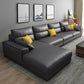 Faux Leather Sectional with 4 Pillows Back and Square Arm for Living Room
